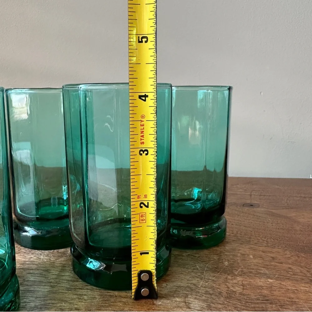 Anchor Hocking Essex Sea Glass Green Glasses Set of 4 Hexagon Tumblers Cups MCM